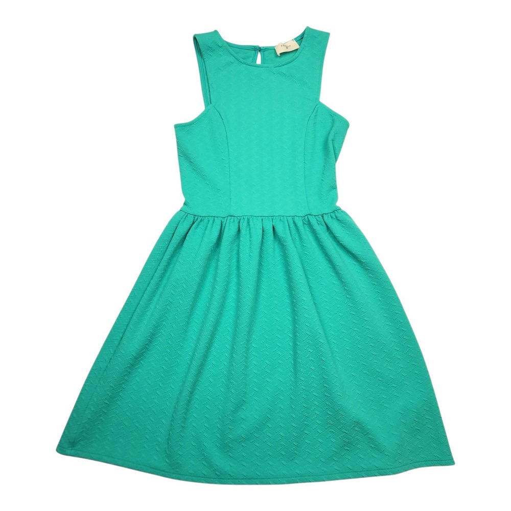 Everly Fit and Flare Dress S Bright Teal Green Textured Sleeveless‎ Preppy Twee